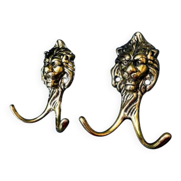 Pair of solid brass lion coat hooks Art Nouveau