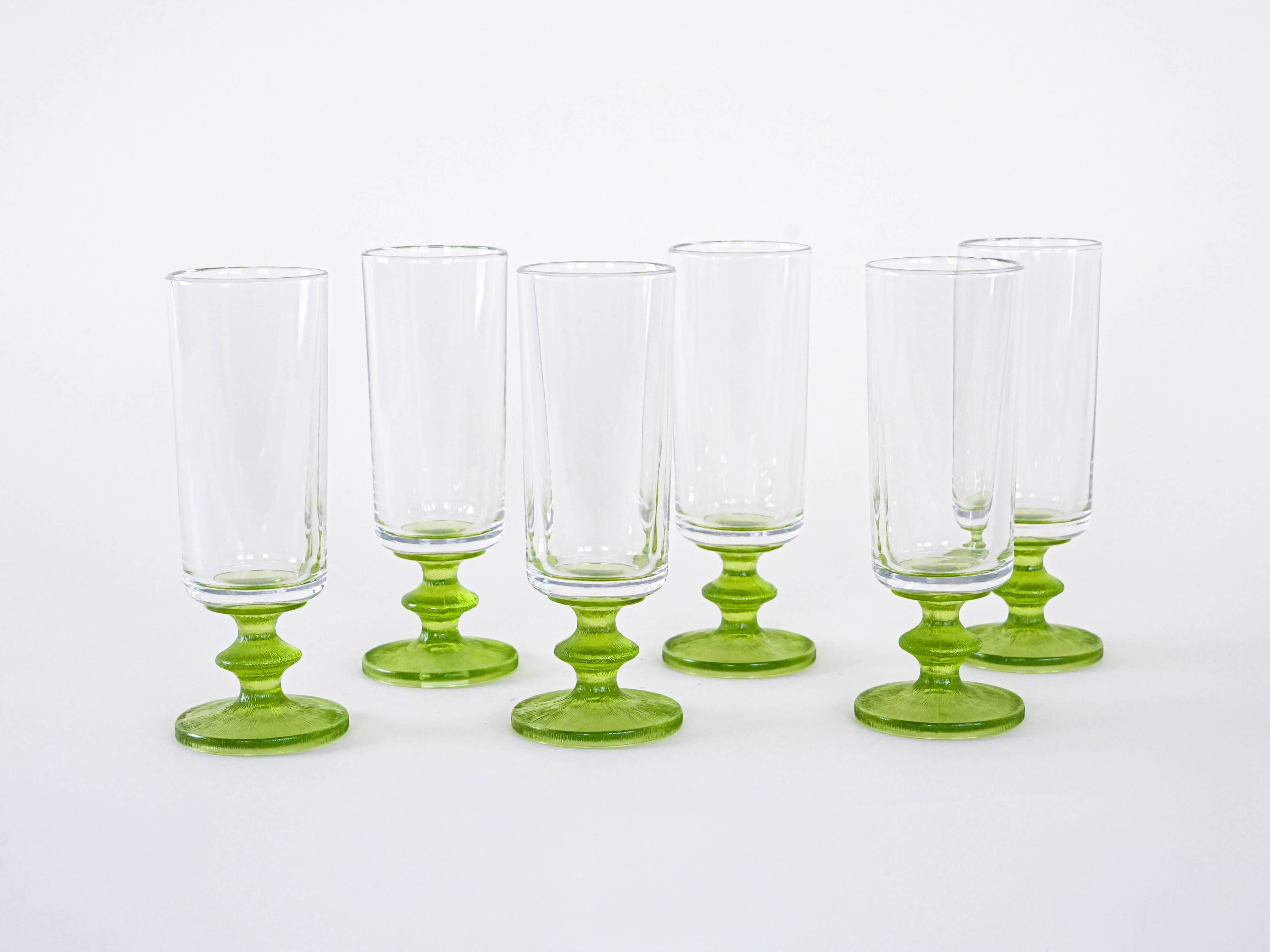Set of six glasses, Italian design, 1970s, made in Italy