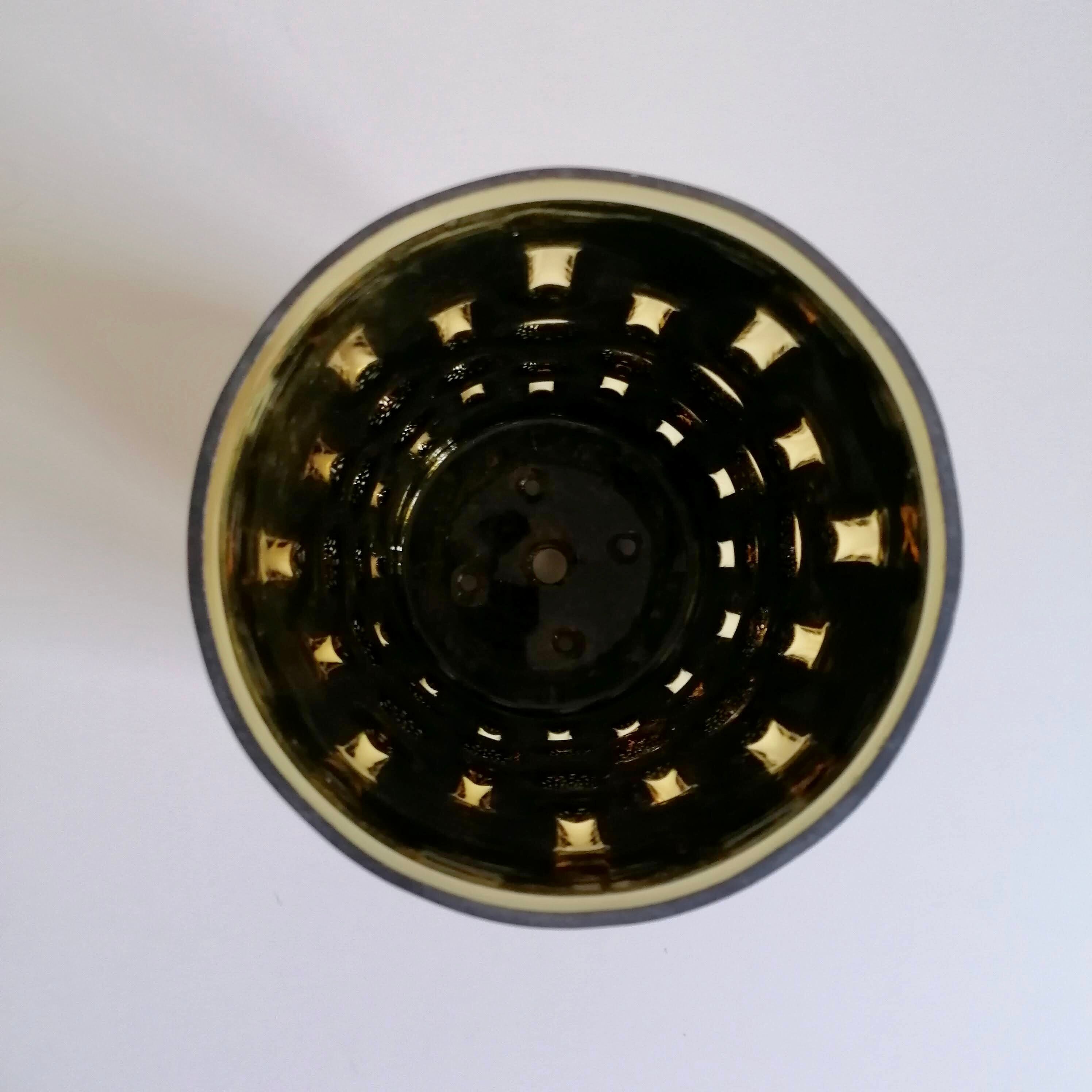 Amber blown glass and midnight blue metal hanging lamp 1960