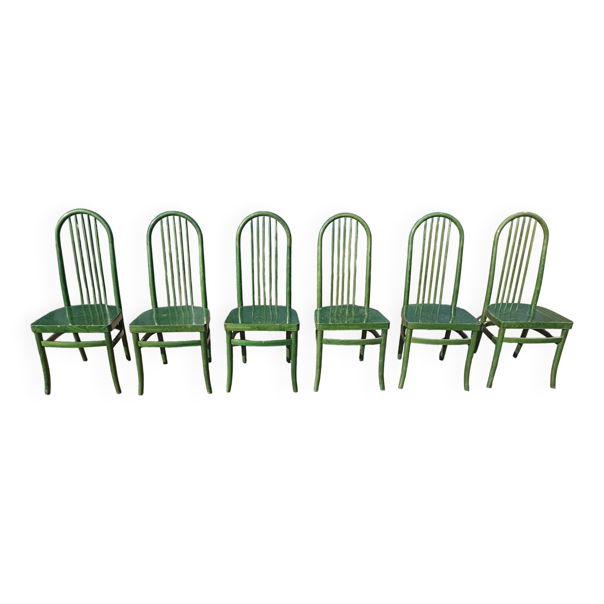 Lot de 6 chaises de bistrot baumann eden terrasse verte bois - vintage