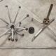 Parrot coat rack 16 hooks industrial in chromed metal and base + black balls 1960
