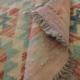 Tapis traditionnel oriental Kilim fait à la main laine beige géométrique Kilim- 60x89cm