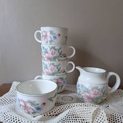 Royal Doulton "Carmel" 4 cups & milk jug floral decoration