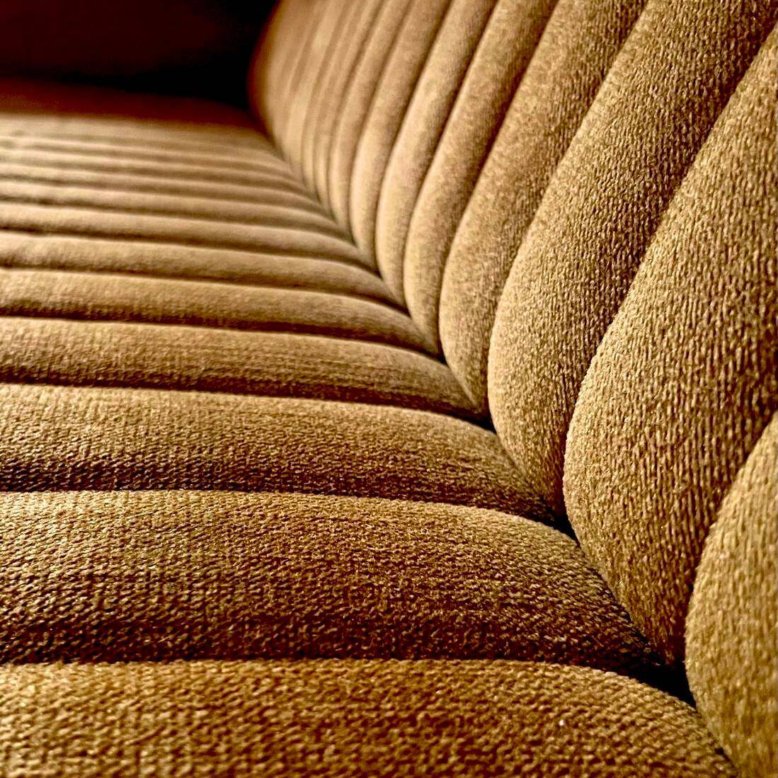 Mid-Century Three Seats Velvet Yellow Sofa, in the style of Gio Ponti