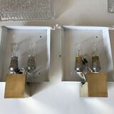 Pair of glass slab and brass design sconces 70