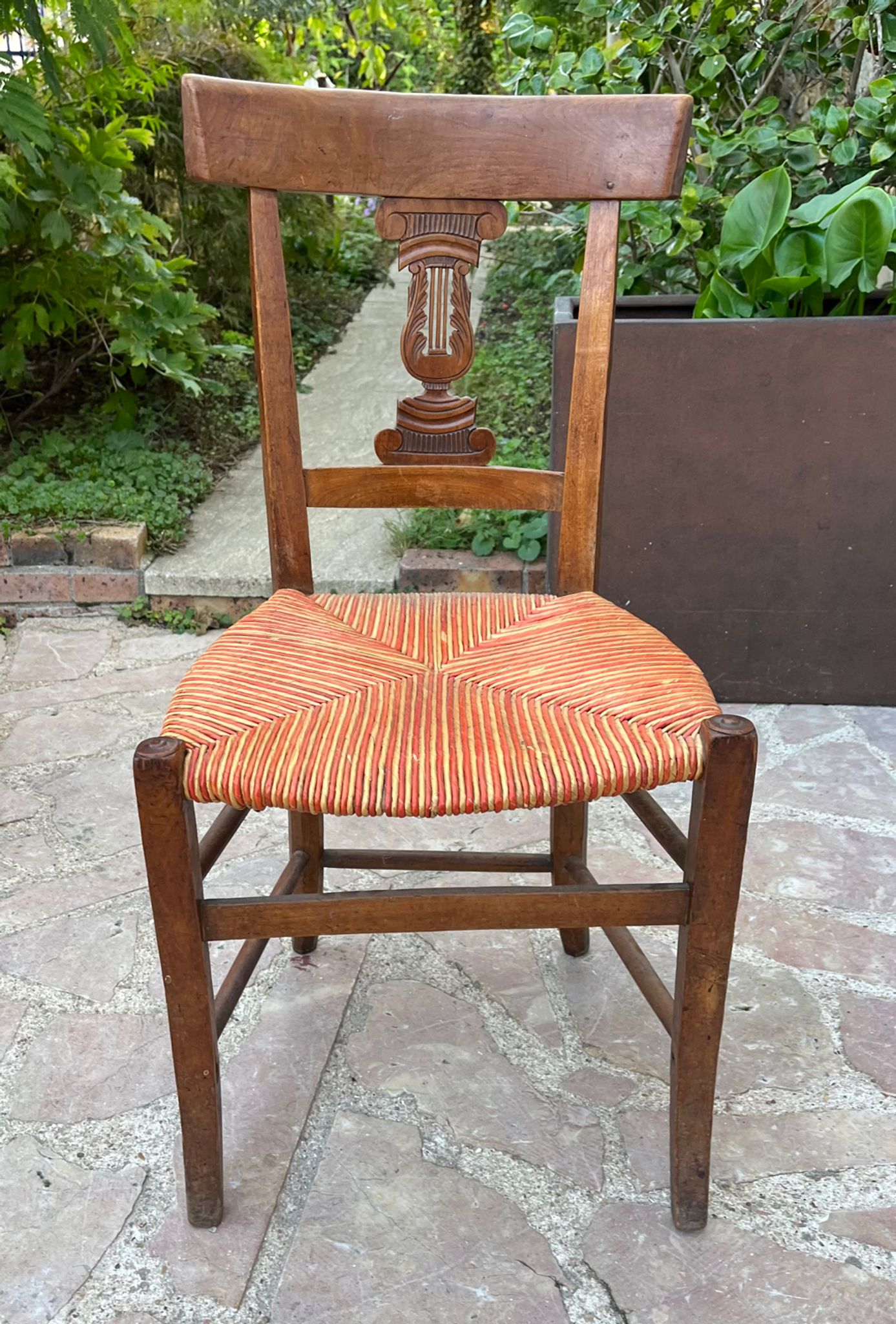 Pair of straw seated chairs