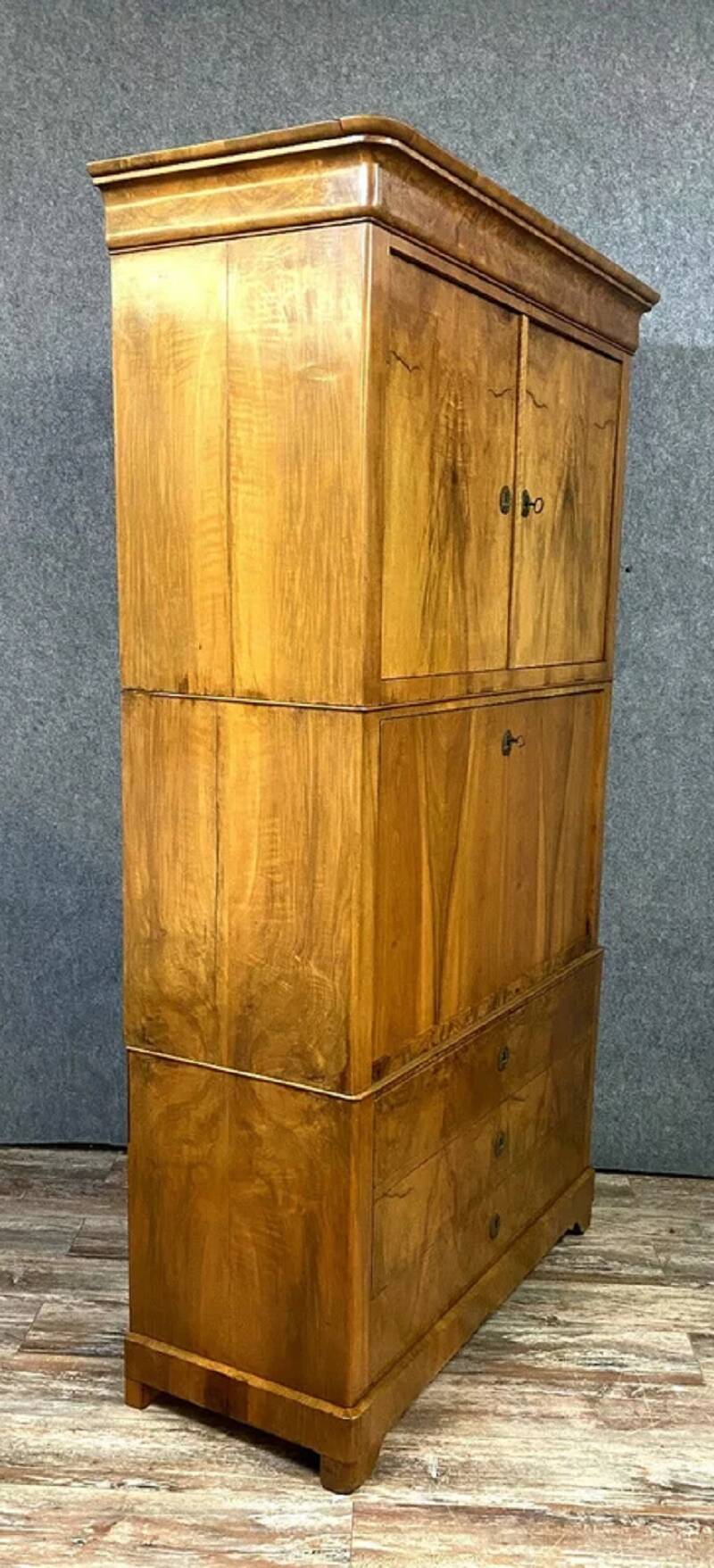 Louis Philippe - Charles X period secretary cabinet in blond walnut