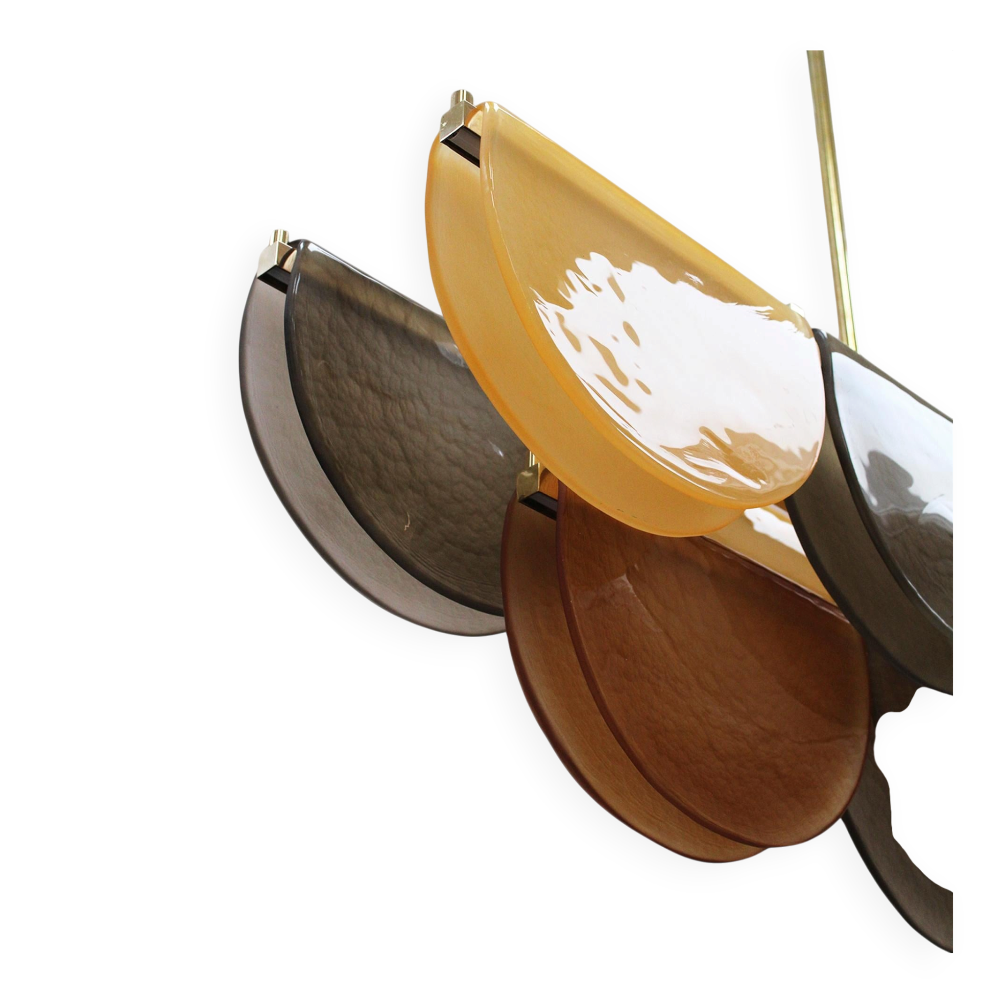 Contemporary Elongated Brown and Gold Murano Glass and Brass Ceiling Lamp, Italy