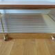 Vinyl hi-fi console with wheels in gold metal and wood