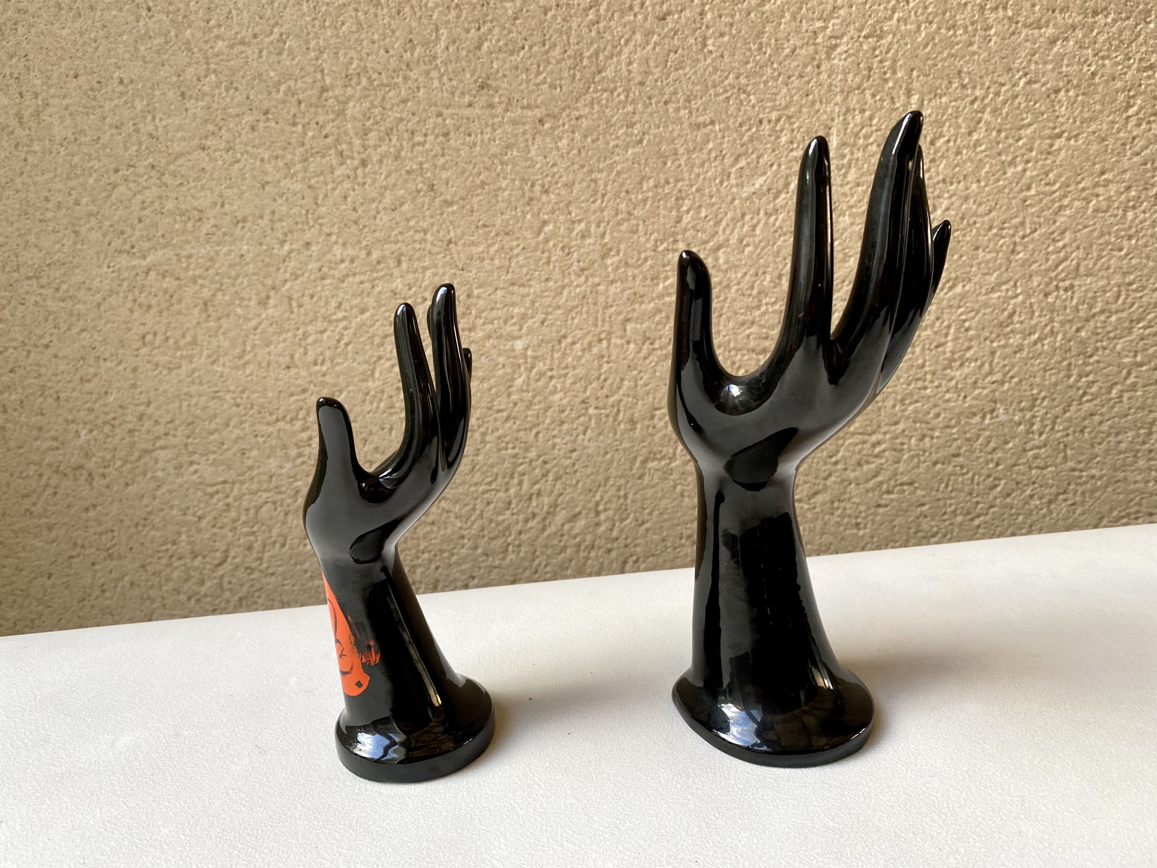 Vase ring pair of hand black ceramic vintage 80s