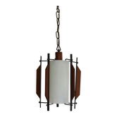 Suspension Mid-Century design italien, opalin-bois, années 50-60