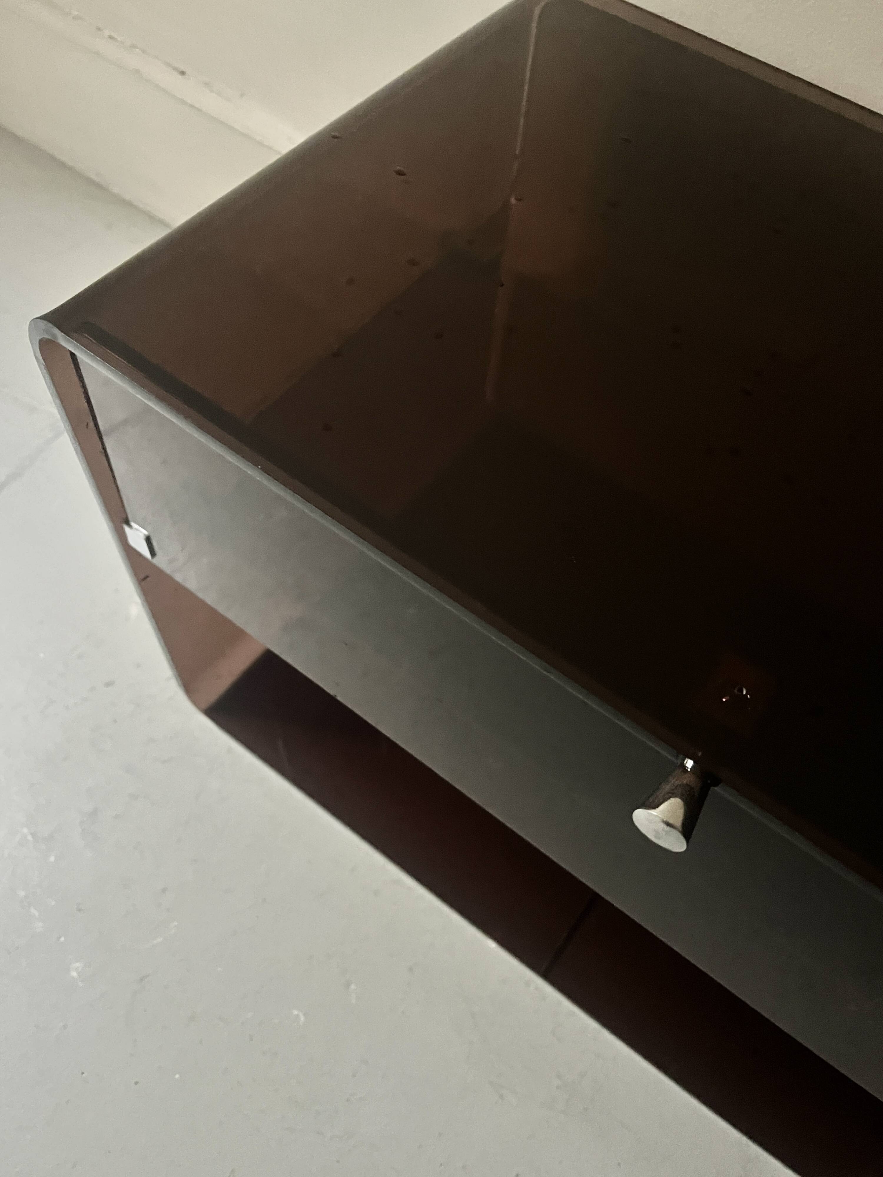 smoked plexiglass bedside / side table by M. Dumas for Roche Bobois, design 1970