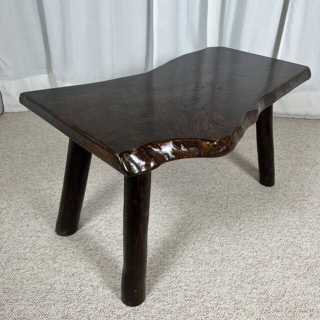 Rustic solid wood coffee table, Wabi-Sabi style, 1970s.