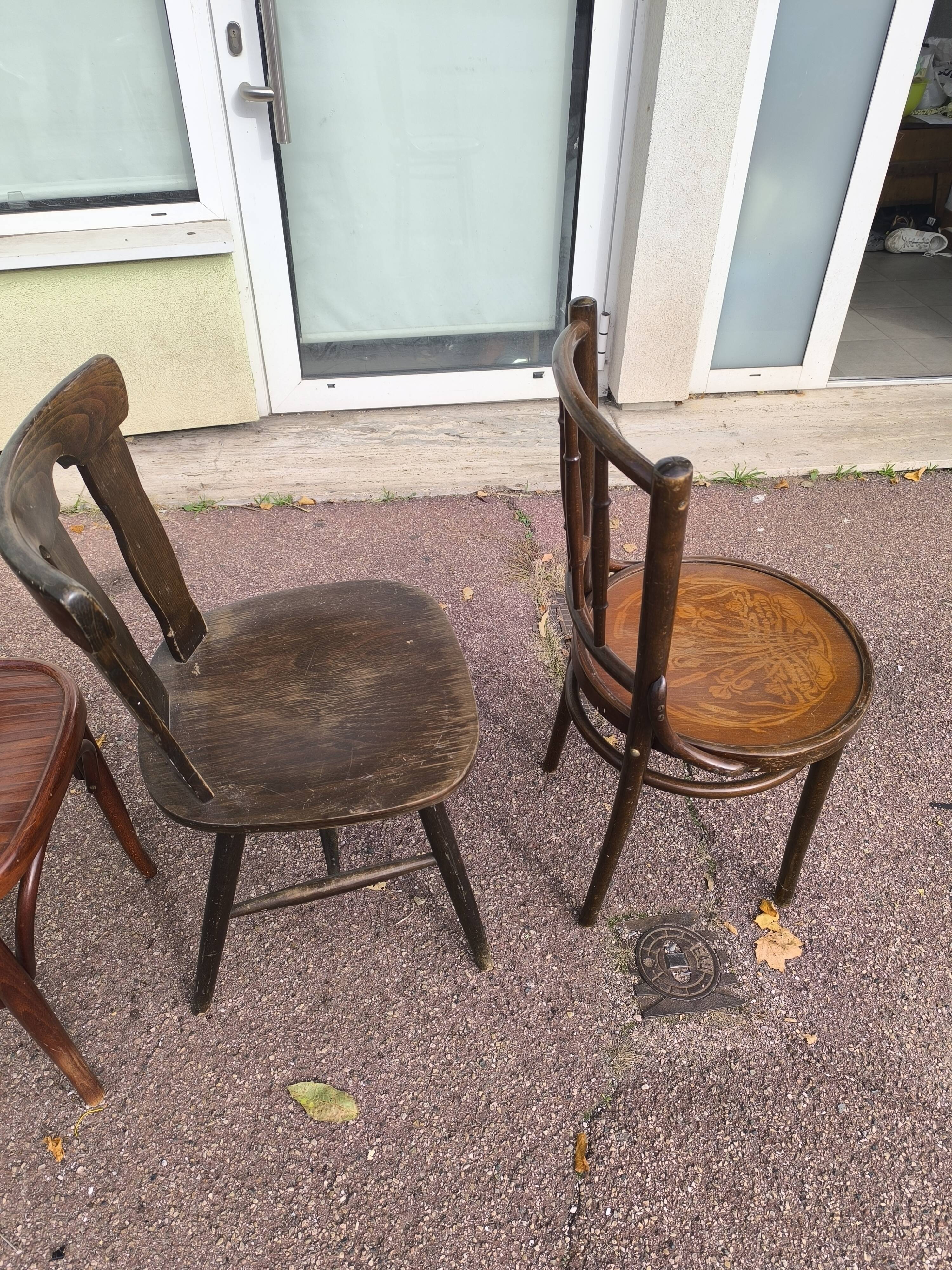 set of 6 mismatched vintage wooden bistro chairs