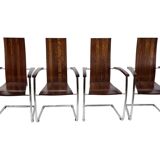 Ensemble vintage de quatre chaises design en hêtre massif chrome