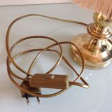 Brass bedside lamp and pink/vintage lampshade 60s-70s