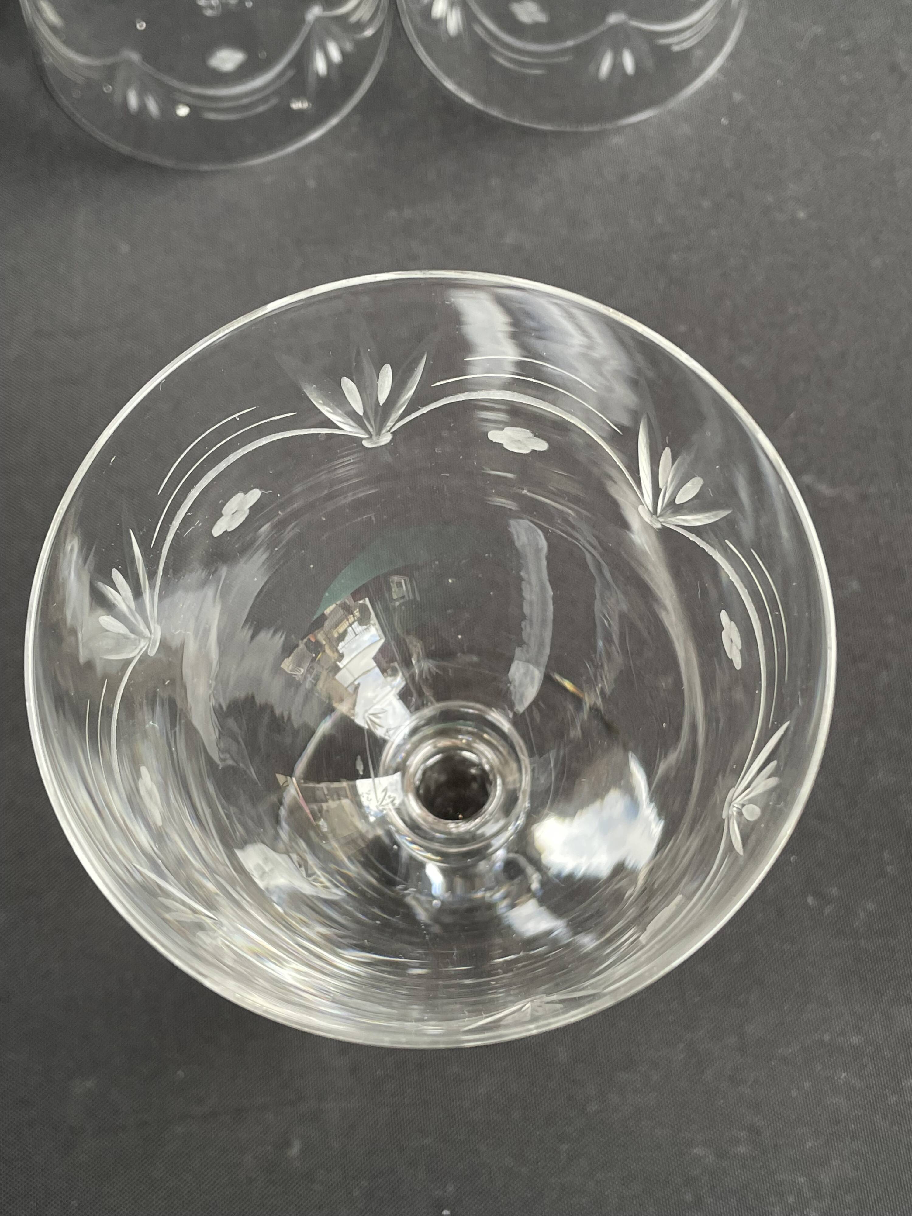 5 blown, cut and engraved crystal wine glasses