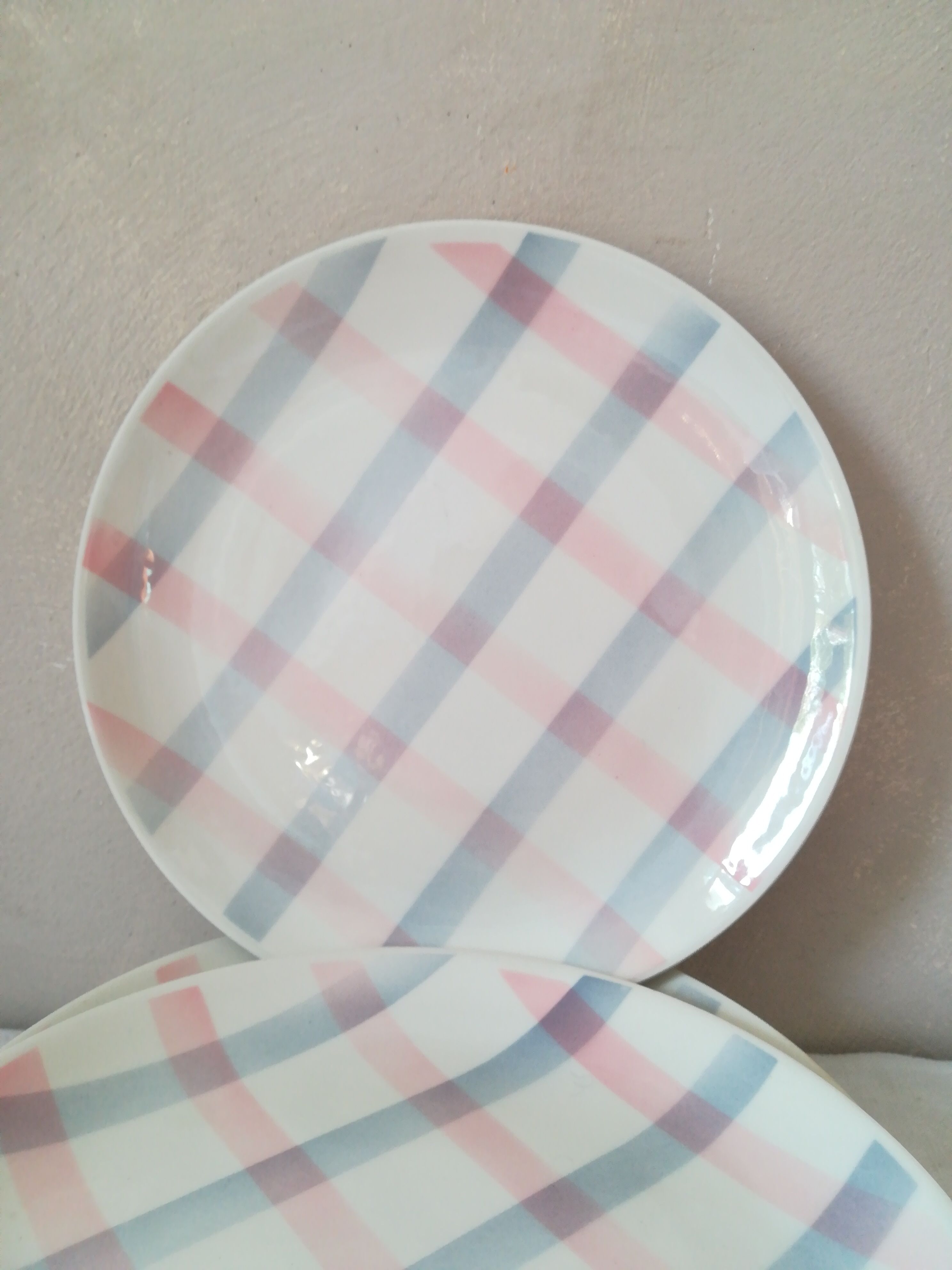 6 pink grid plates /parma Moulin des Wolves