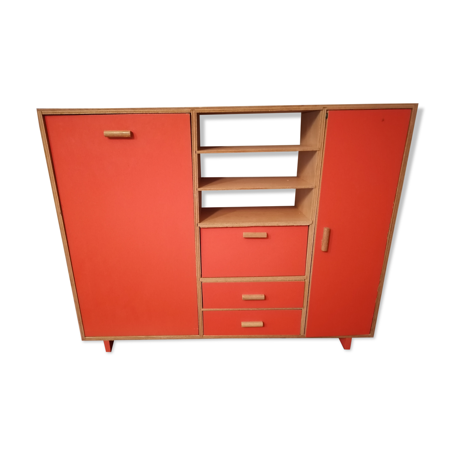 Bed bed cabinet of orange wooden dolls 1960 1970 mattress