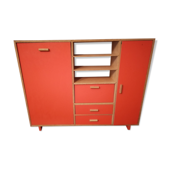 Bed bed cabinet of orange wooden dolls 1960 1970 mattress