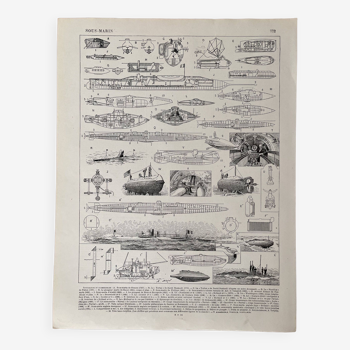 Lithographie sur les sous-marins - 1900