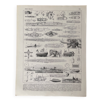 Lithographie sur les sous-marins - 1900