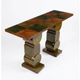 Two ragmen & an Art Deco console table in marquetry and beech.