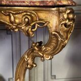 Importante Console Louis XV En Bois Sculpté Et Doré, Marbre Brèche D’alep,