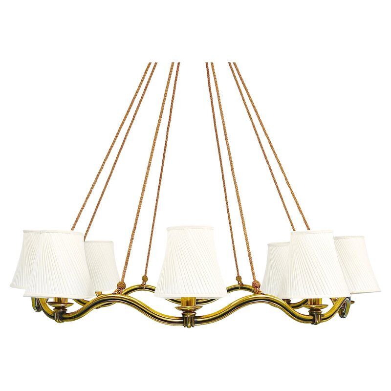 Large Viennese Modernism curved brass wave chandelier by Hugo Gorge, 1940s