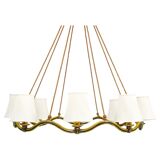 Large Viennese Modernism curved brass wave chandelier by Hugo Gorge, 1940s