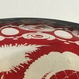 Old Cup Bohemian Crystal Bowl Cut & Engraved Ruby Red