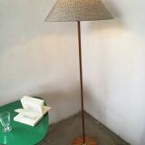 Wood and brass floor lamp