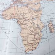 World map, planisphere, vintage air and sea routes from 1950.
