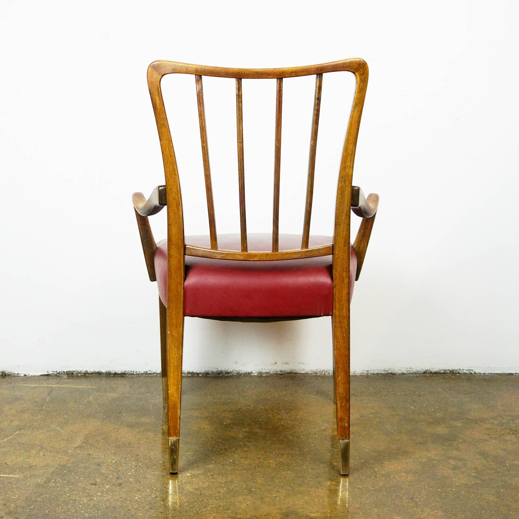 Austrian Dining Chairs in Walnut and Red Leather by Oswald Haerdtl from the Mid-Century