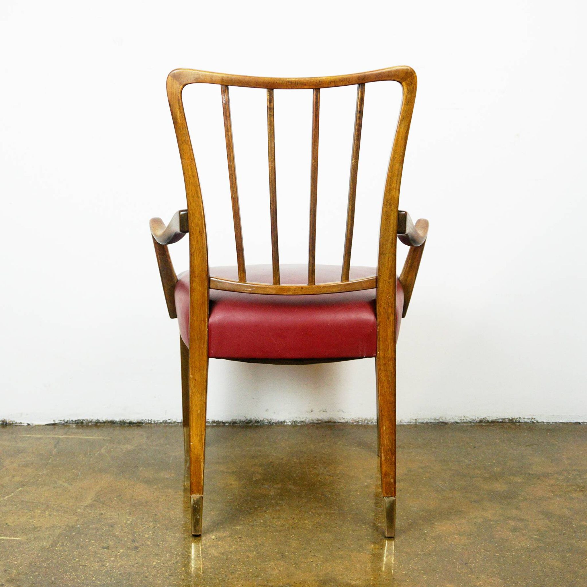 Austrian Dining Chairs in Walnut and Red Leather by Oswald Haerdtl from the Mid-Century