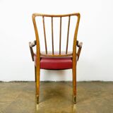 Austrian Dining Chairs in Walnut and Red Leather by Oswald Haerdtl from the Mid-Century