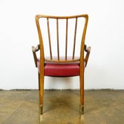 Austrian Dining Chairs in Walnut and Red Leather by Oswald Haerdtl from the Mid-Century