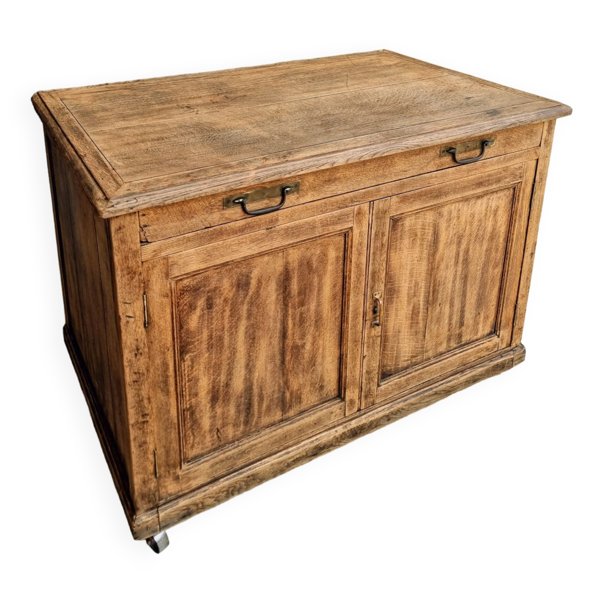 Old cabinet, workbench, kitchen island counter on casters