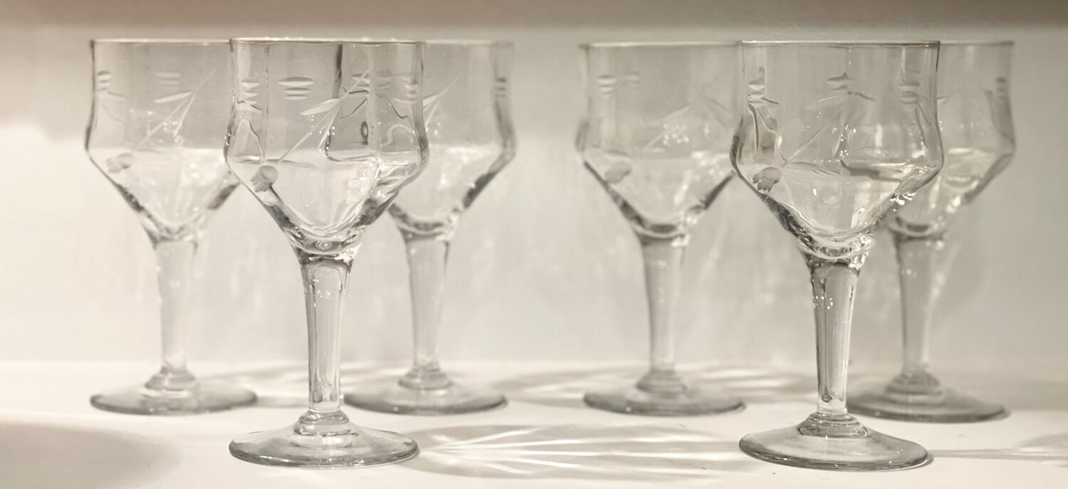 6 antique crystal glasses