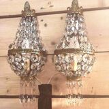 Pair of wall lights with crystal and brass tassels Height 36 cm