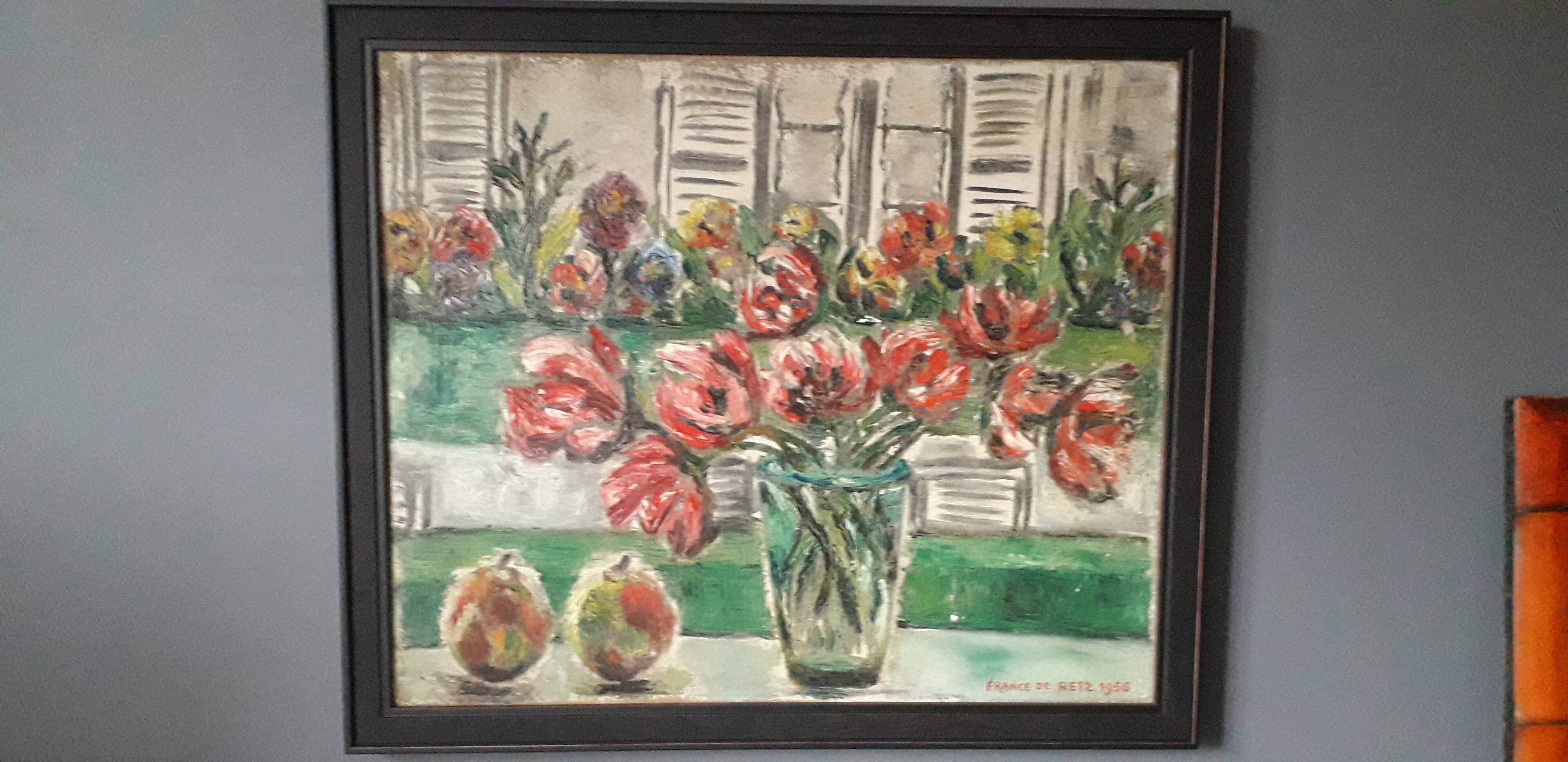 Antique oil painting depicting a still life