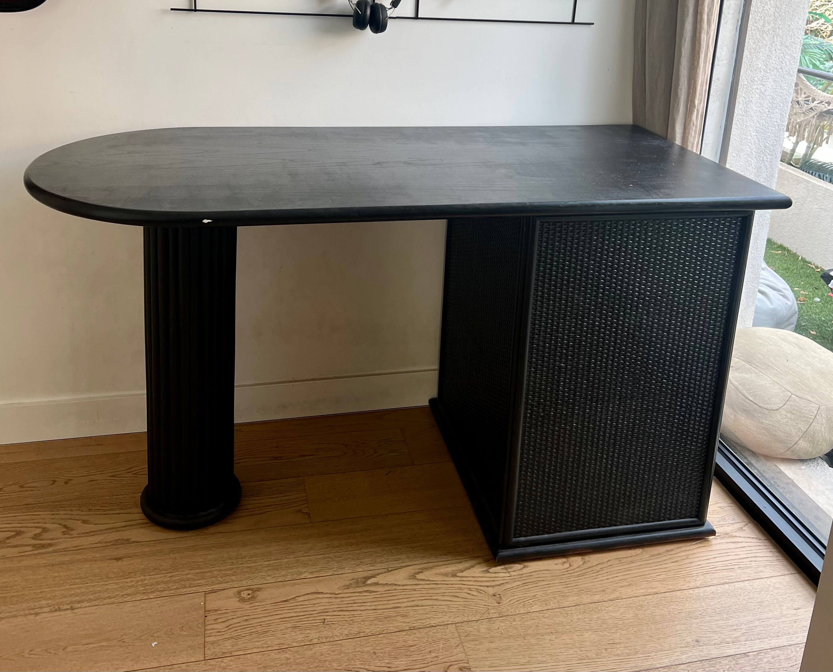 Original black rattan desk foot column 80s