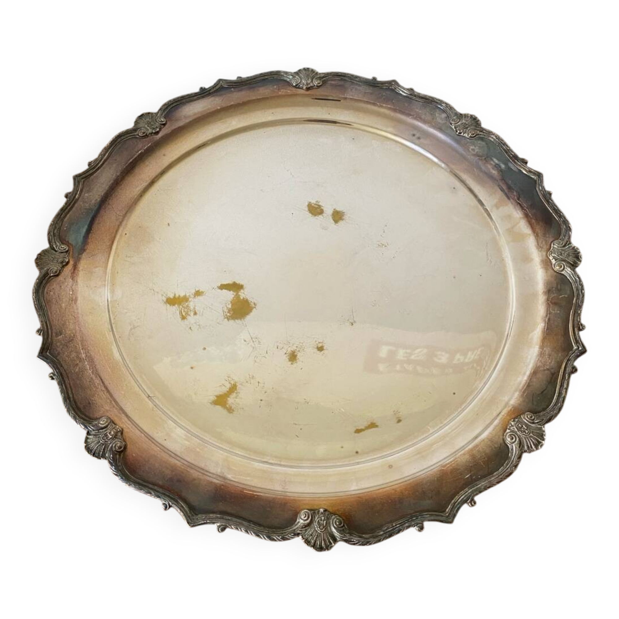 Antique Silver Serving Dish with Floral Art Nouveau Decoration Vintage