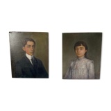 Portraits of young people oil on canvas signed 1914