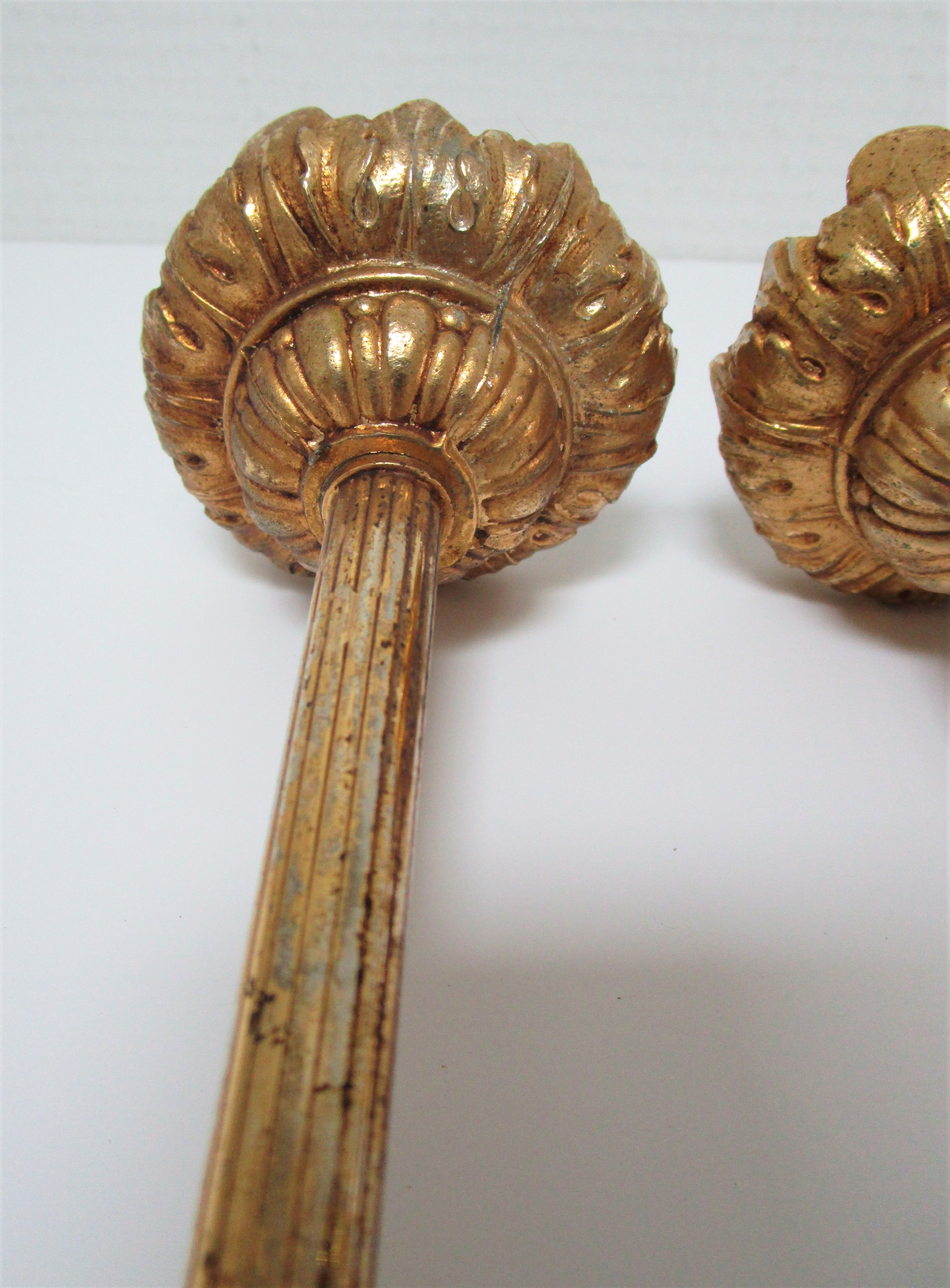 Pair of vintage patinated golden metal hand sconces