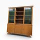 Vintage wooden display cabinet with green glass.