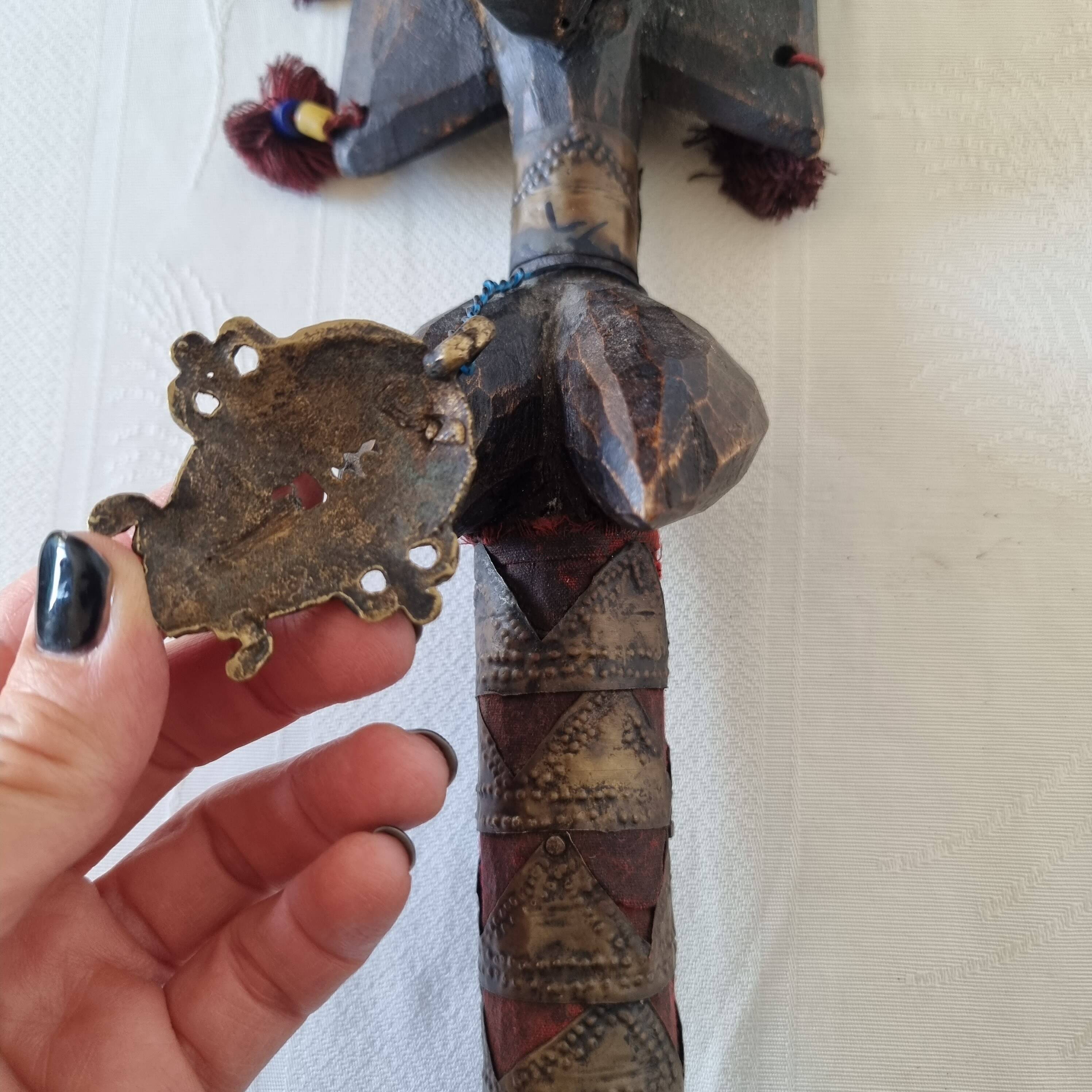 Scepter decorated with a female figure in wood and brass