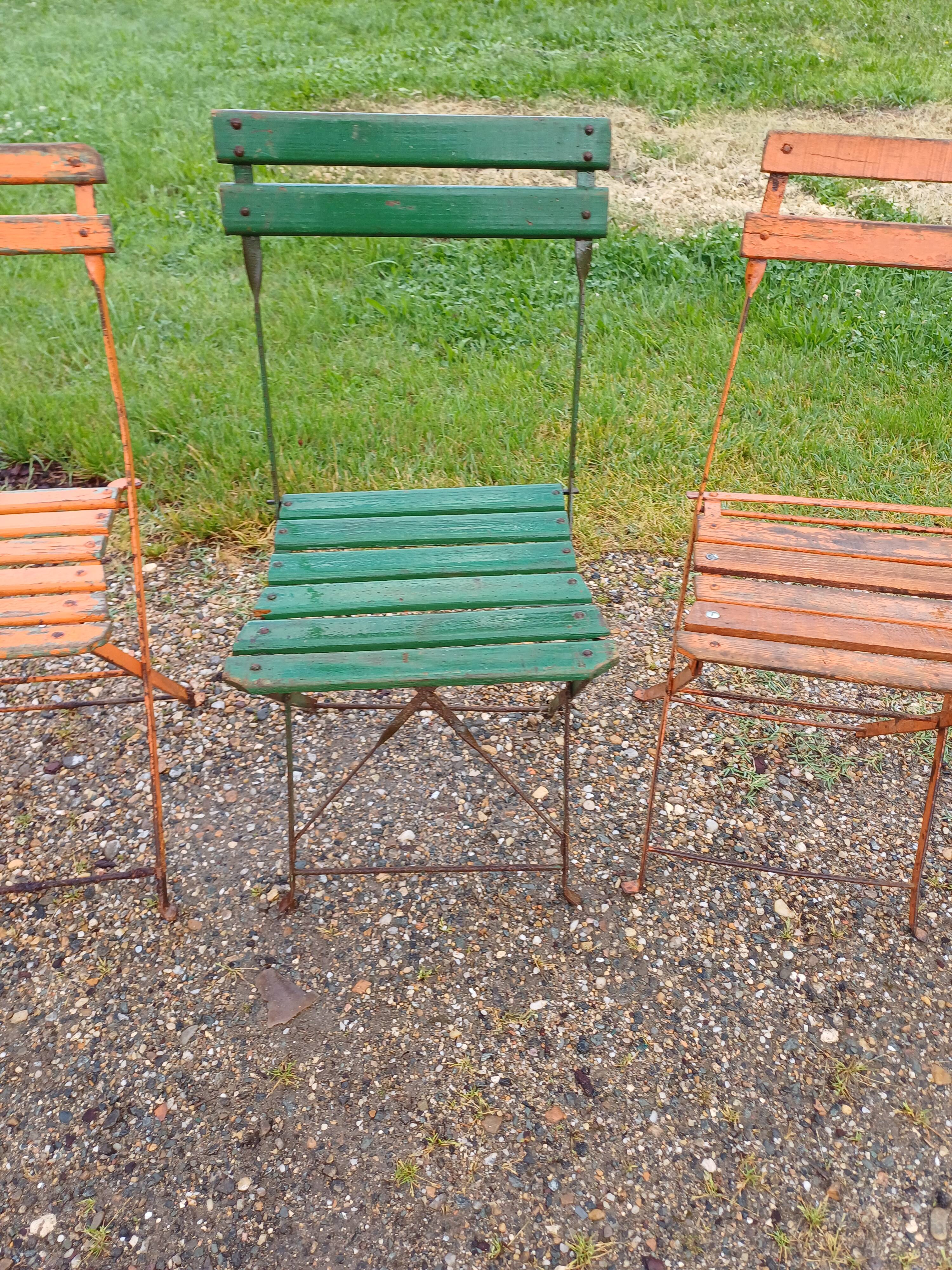 12 folding iron and wood garden chairs