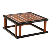 Vintage wooden coffee table with paint and glass, design from the 1940s-50s.