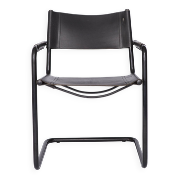 Mid-Century Bauhaus Cantilever Chair – Black Leather, Attributed to M Stamm